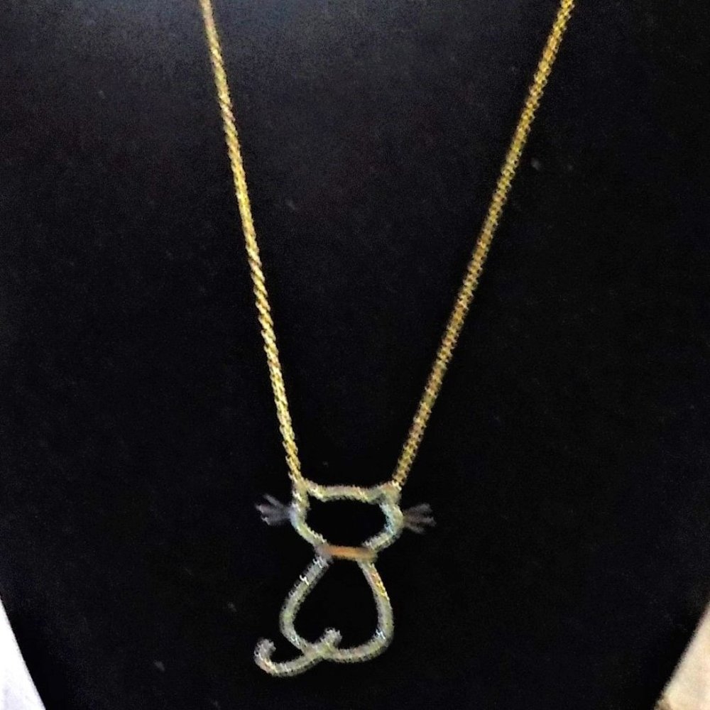 VINTAGE CAT STERLING SLVER NECKLACE “ VERMEIL”   3.8g  CAT 1" x 7/8"  CHAIN  18”